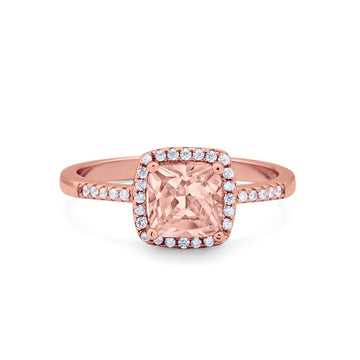 Princess Cut Wedding Ring Rose Tone, Simulated Morganite CZ 925 Sterling Silver